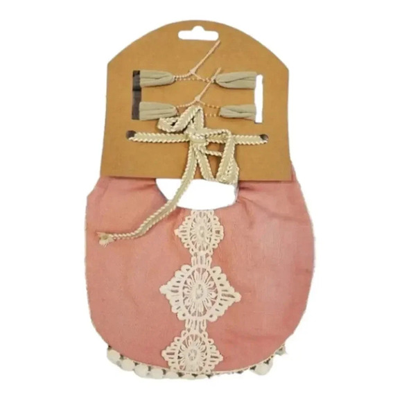 Boho Vintage Inspired Reversable Baby Bib with Matching Headbands Baby G… - Picture 2 of 10